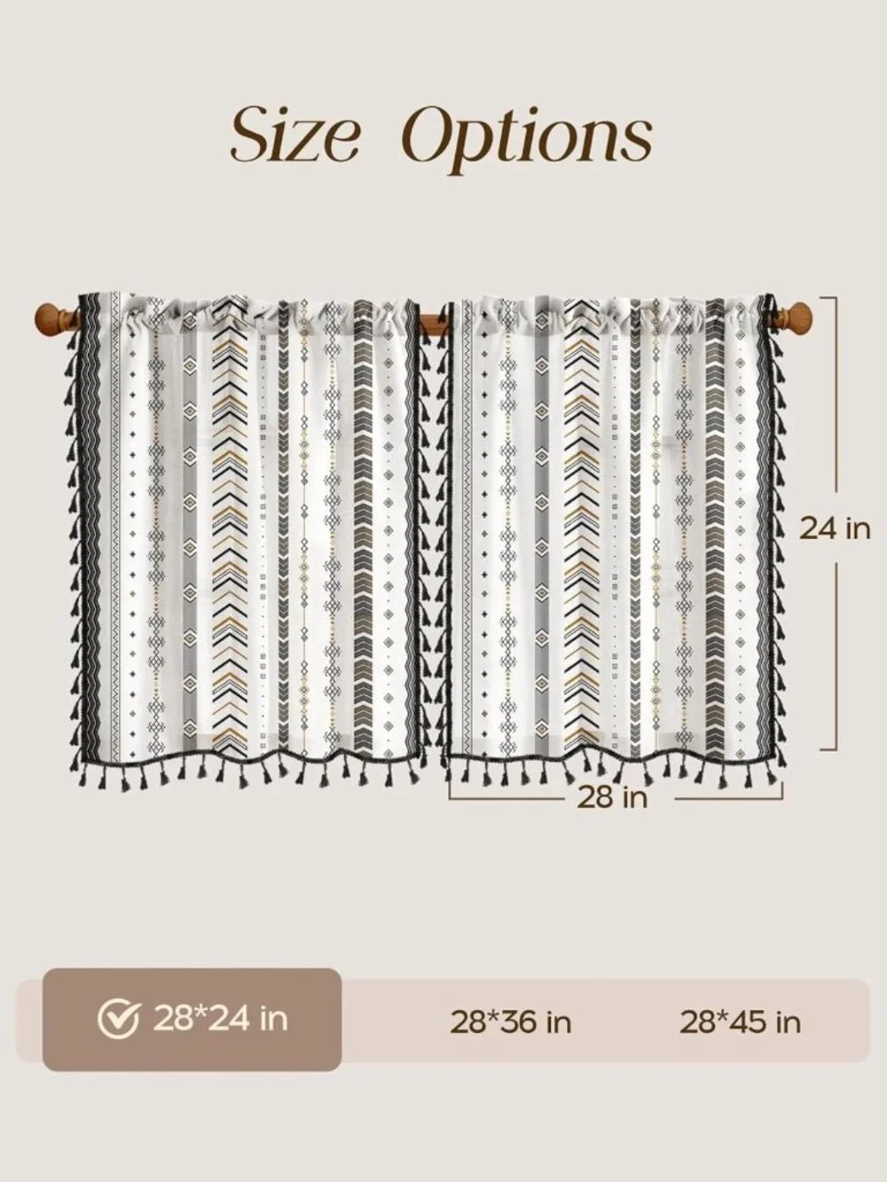 Boho Striped Kitchen Curtains - 24
